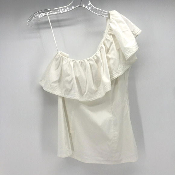Trina Turk Tops - Trina Turk Top Womens 2 White Poplin Ruffle Single Shoulder Cotton Blend Resort